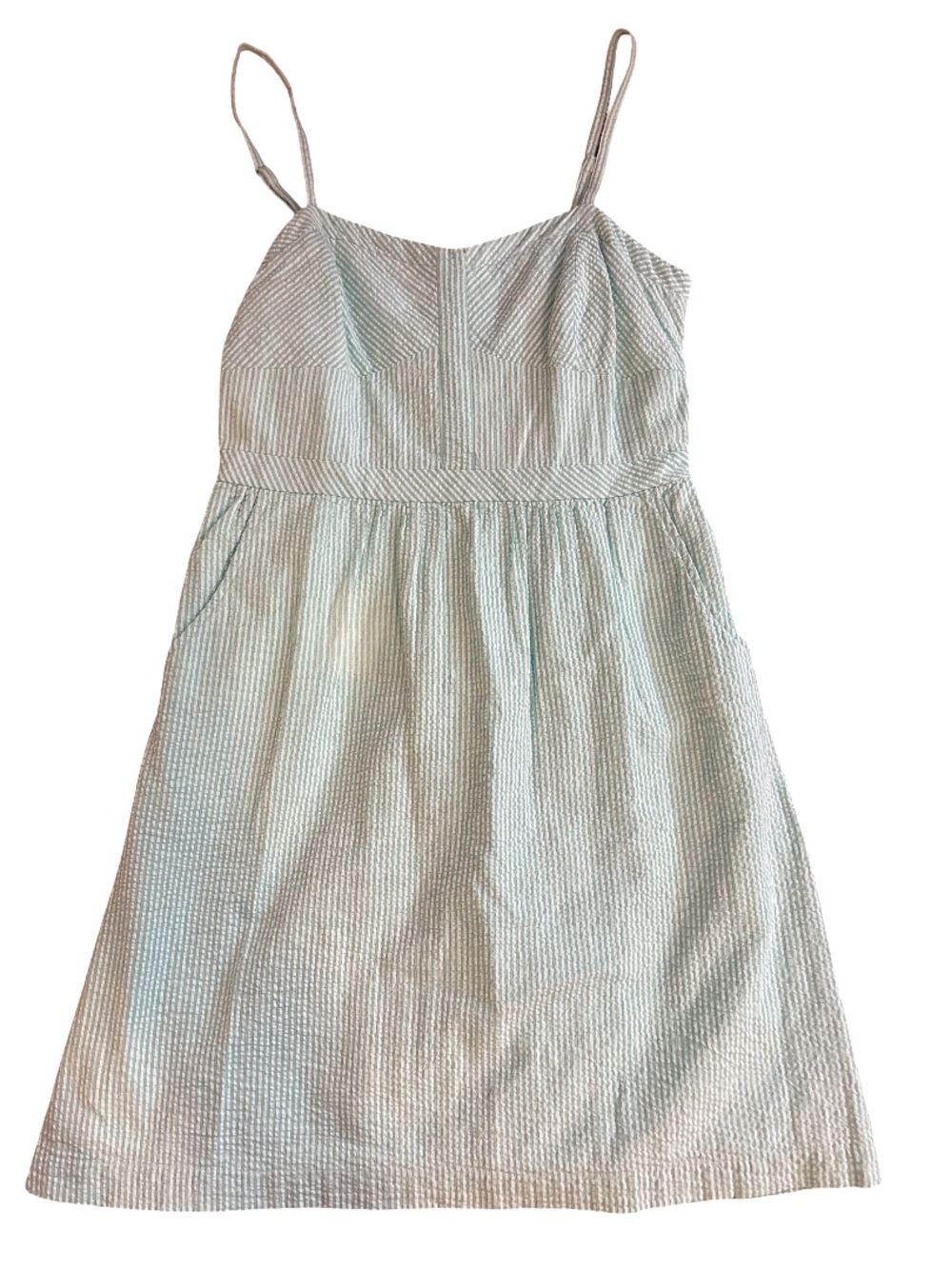 Cremieux Green Seersucker Spaghetti Strap Dress